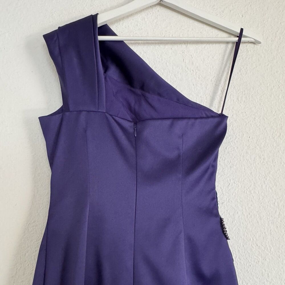 Eliza J Stretch Satin One Shoulder Cocktail Formal Dress Purple Sz 2 Embellish - Picture 6 of 16